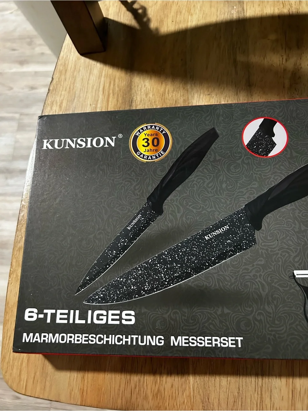 KUNSION 6-Piece Kitchen Knife Set Marble Coated Black Knives + Peeler